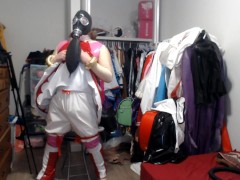 PVC Sissy Cosplay Amy Rose Gasmask Breathplay with Vibrator