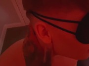 Preview 1 of Blindfolded Twink Kai in Cuffs and Sexy Fishnets gets Fucked Bareback and Creampied
