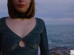 Italian babe Silvia Soprano worships her dominant's ass and feet as they walk along the sea