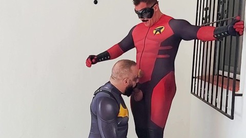 Batman and Robin fucking after fighting crime