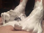 Preview 4 of Footjob in Sticky Marshmallow Fluff - Vintage Messy Feet Fetish
