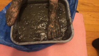 脚在肮脏的海湾泥泞中蹒跚而行