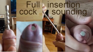 Deep cock sounding plugs insertion while watching femdom sounding porn (full urethral insertion)