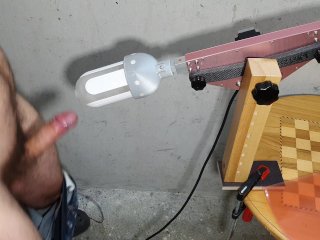 I let my penis stroked by my home made Fucking Machine