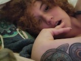 Cozy- Natural Redhead undercovers in cold weather, described handjob, pussy fingering and toys