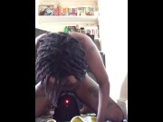 Preview 3 of Ebony slut gets double  orgasm from fucking machine