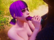 Preview 1 of Japanese teen gives blowjob to furry godzilla (wild life game)