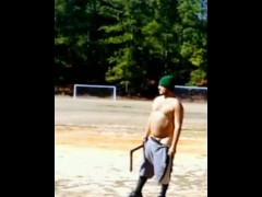 Stripping naked in public park to throw boomerangs