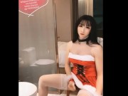 Preview 2 of Happy belated ladyboy xmss wank and cumshot