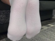 Preview 3 of He ruined my new socks (Footjob, Cum on my soles, Cum Socks)