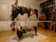Preview 1 of Shibari & Petplay fun! Part 2; Girl in suspension w crotch rope is gagged & pleasing her master!
