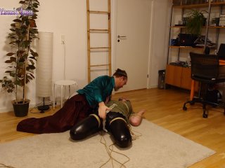 Shibari & Petplay Fun! Part_2 Girl in Suspension w Crotch Rope Is Gagged & PleasingHer Master!