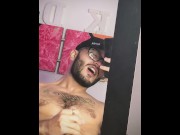 Preview 1 of sexy latino from Medellin with big cock masturbates in front of the mirror for his fans