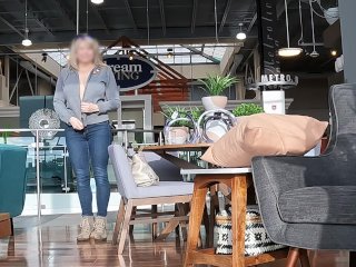 Pierced Tits on Display While Furniture Shopping - Public Tits Flash - Topless Under Jacket