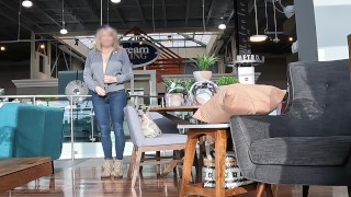 Public Tits Flash Topless Under Jacket While Furniture Shopping Pierced