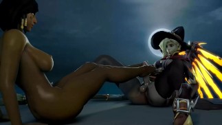 Pharah Giving Futa Mercy A Foot Job -Arhoangel