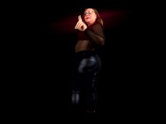 Dominatrix Mistress April - Cum on my latex leggings, slave