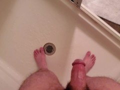 Hairy Teen Pisses All Over His Feet in the Shower After Holding It All Day [POV]