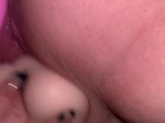 Tribbing my boyfriends toy, moaning and cumming hard