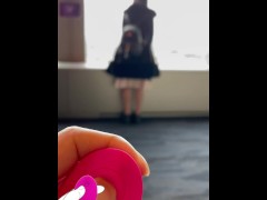 Video vertical Japanese gal with remote sex toy in public downtown