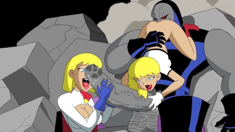 2 blonde vrouwelijke superhelden hard neuken (supergirl en powergirl)