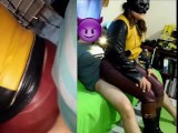 Full Leather Latina Mistress does assjob & handjob to slave while reading ignoring him