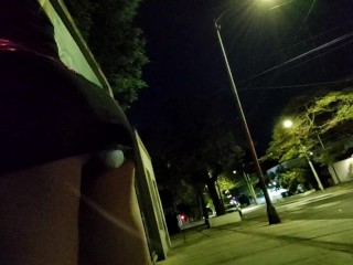 Sissy Crossdresser Walking outside with a Vibrator inside her Ass and a Micro Chastity Cage