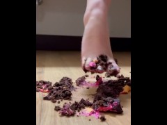 Stepping on cupcake barefoot