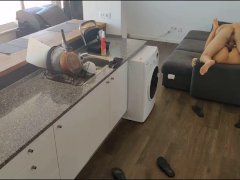 Fucking maid dressing an apron with anal plug