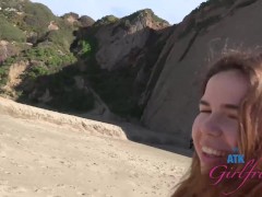 Coastal GFE Experience hanging with Alina West and touching/playing with her pussy on the beach and
