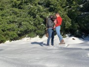 Preview 2 of Almost getting caught fucking from behind in a public winter forest