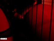 Preview 1 of Fucking my Leashed submissive In a Cage: Rough Strapon Fuck and Pussy Licking. Real Lesbian Amateur