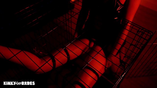 Fucking my Leashed submissive In a Cage: Rough Strapon Fuck and Pussy Licking. Real Lesbian Amateur