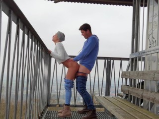 Almost getting caught fucking on a public observationtower over the_forest