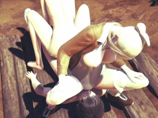 Attack On Titans Hentai - Threesome_Annie and Misaka cunnilingus and fucking with creampie