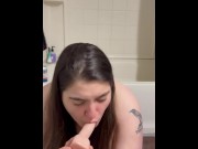 Preview 4 of Thick step sister rides dildo against wall and in the shower