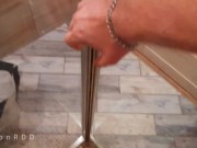 Preview 2 of Guy in a glass shower fucks himself with a big dildo