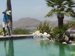 Horny Blonde Invites The Pool Man In To Suck and Fuck His Big Black Cock screenshot number 1
