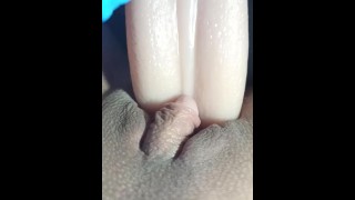 In medical gloves  fucking my pussy with a big dildo tongue