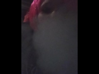 Kissy Face in Pink Wig with Vape Smoking