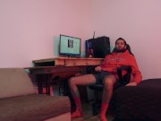 Preview 3 of COMPUTER WANK CUM ON MY RED SOCKS