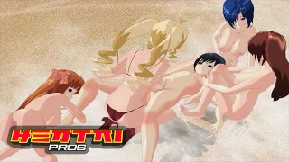 Hentai Pros - Chica de pelo azul se encuentra en la arena caliente y se la follan mientras sus grandes tetas rebotan