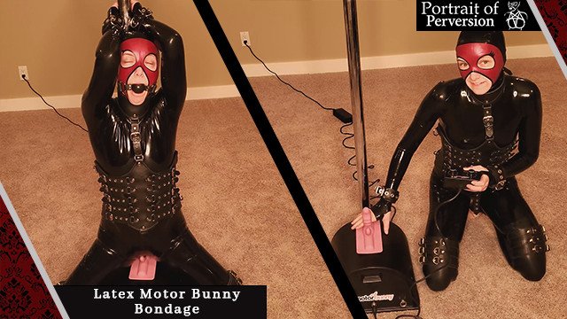 Watch Bondage Video:The Latex Motor Bunny - Sexy rubber dressed girl rides a Sybian then is made to cum in bondage on it