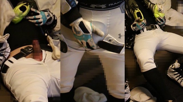 乳首モロ感の野球選手がサッカー部のでかいスパイクとくさいサカストでソックスオナニー