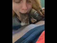 Freaky ass white girl giving sloppy top to thick black cock