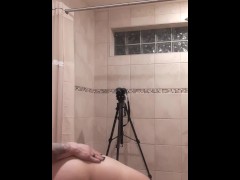 Cross dressing boyfriend fucks thick girlfriend in public showers
