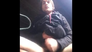 guy squatting masturbation