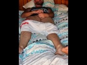 Preview 3 of Wank on the bed in footy shorts