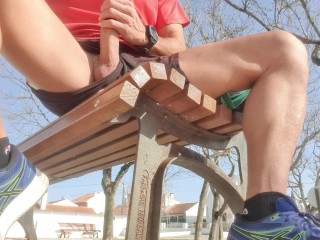 Risky Masturbation on a Public Park Bench - People Watching
