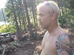 Camping site challenge in national park. Strip and walk back naked to site